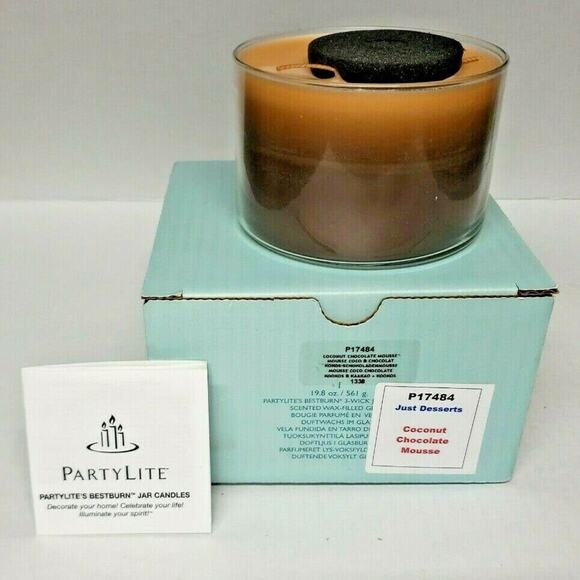 VTG Partylite 3-Wick Jar Candle 19.8oz NIB Coconut Chocolate Mousse p1j/p17484 - Picture 1 of 2